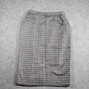 Christian Dior Vintage Wool Plaid Pencil Skirt Gray Navy Red Made in France 7901